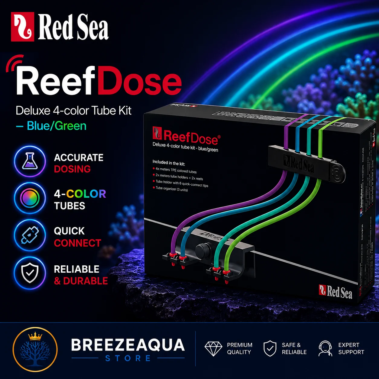 RedSea Aquarium Dosing Pump ReefDose Deluxe 4 Colors Tubing Accessories Kit for Fish Tank
RedSea Aquarium Dosing Pump ReefDose Deluxe 4 Colors Tubing Accessories Kit for Fish Tank