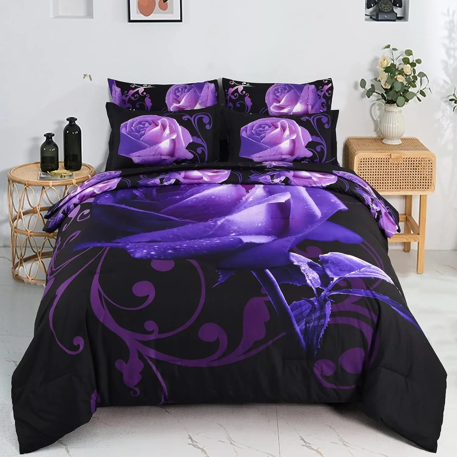 Purple Rose Floral Comforter Set King 7 Piece Bed in a Bag with Sheets Soft Microfiber
Purple Rose Floral Comforter Set King 7 Piece Bed in a Bag with Sheets Soft Microfiber