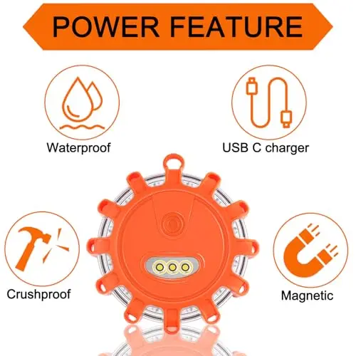 Magnetic USB-C Rechargeable LED Emergency Road Flare Disc, 9 Strobe Modes, Waterproof & Crushproof, 3-Pack Car Safety Light
Magnetic USB-C Rechargeable LED Emergency Road Flare Disc, 9 Strobe Modes, Waterproof & Crushproof, 3-Pack Car Safety Light