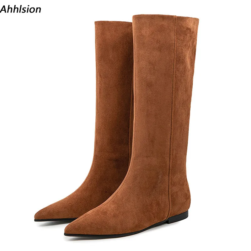 Ahhlsion Handmade Women Winter Knee Boots Faux Suede Flat With Heels Pointed Toe Nice Brown Casual Shoes Ladies US Size 5-13
Ahhlsion Handmade Women Winter Knee Boots Faux Suede Flat With Heels Pointed Toe Nice Brown Casual Shoes Ladies US Size 5-13