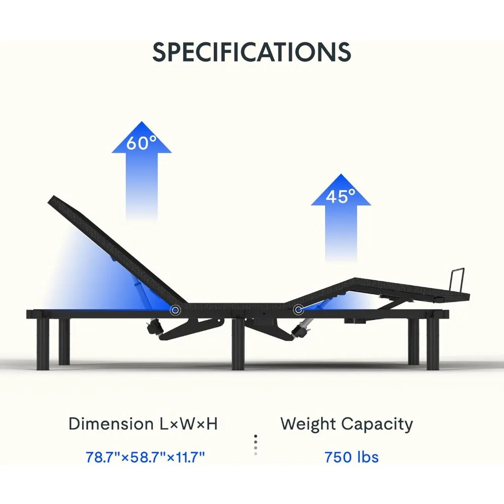 Adjustable Bed Frame Base, Massage, Zero Gravity, Memory Posture, Quick Assembly, Silent and Durable Motor, Adjustable
Adjustable Bed Frame Base, Massage, Zero Gravity, Memory Posture, Quick Assembly, Silent and Durable Motor, Adjustable