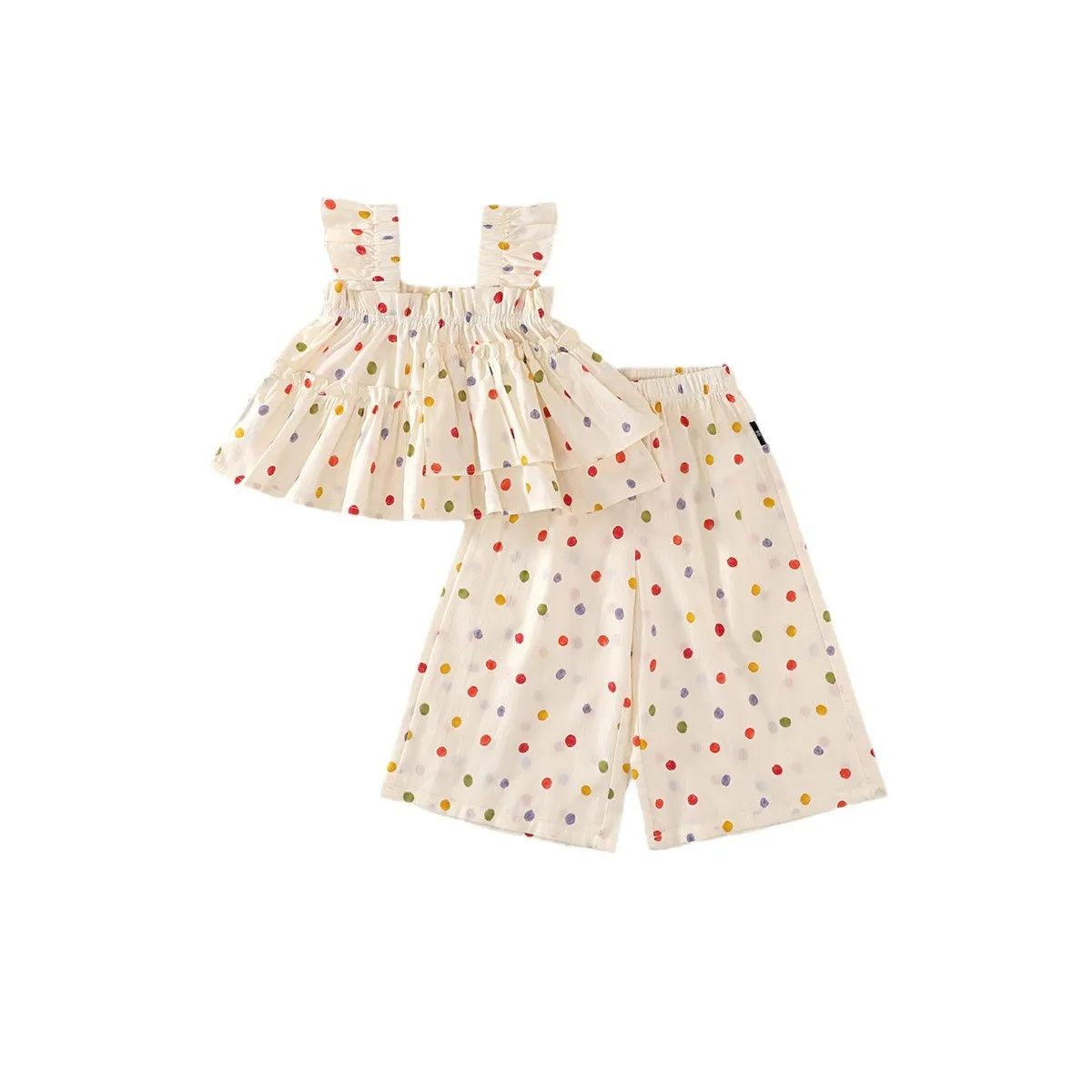 Girls' Colorful Polka Dot Two-Piece Set Sweet Style Spring/Summer Halter Top Wide-Leg Pants Children's Outfit
Girls' Colorful Polka Dot Two-Piece Set Sweet Style Spring/Summer Halter Top Wide-Leg Pants Children's Outfit