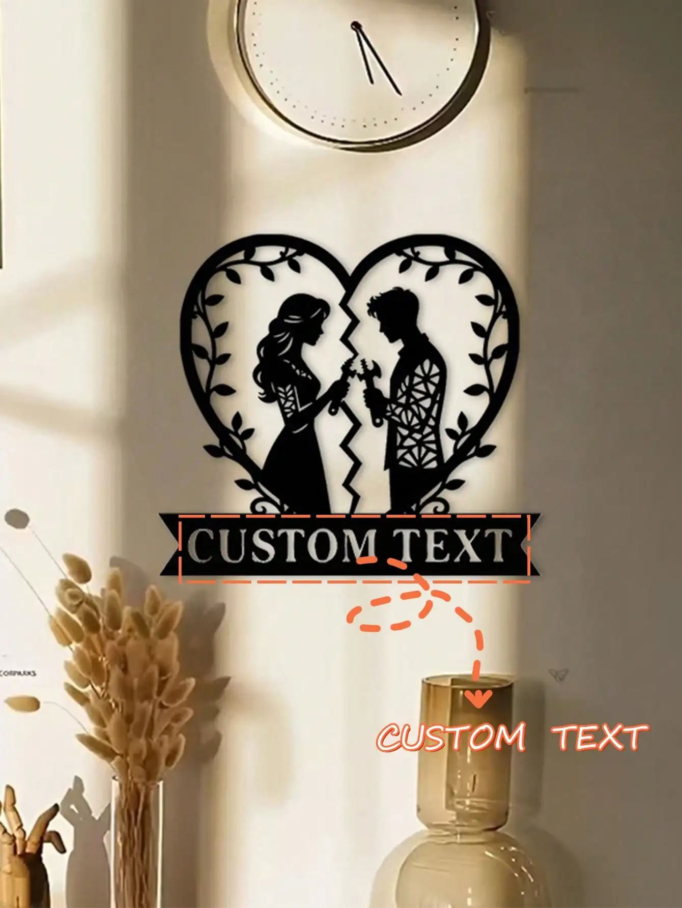 Custom Love Silhouette Black Iron Wall Art,Broken Heart Mending Scene,Vine Leaf Pattern,Personalized Text,Romantic Wedding Anniv
Custom Love Silhouette Black Iron Wall Art,Broken Heart Mending Scene,Vine Leaf Pattern,Personalized Text,Romantic Wedding Anniv