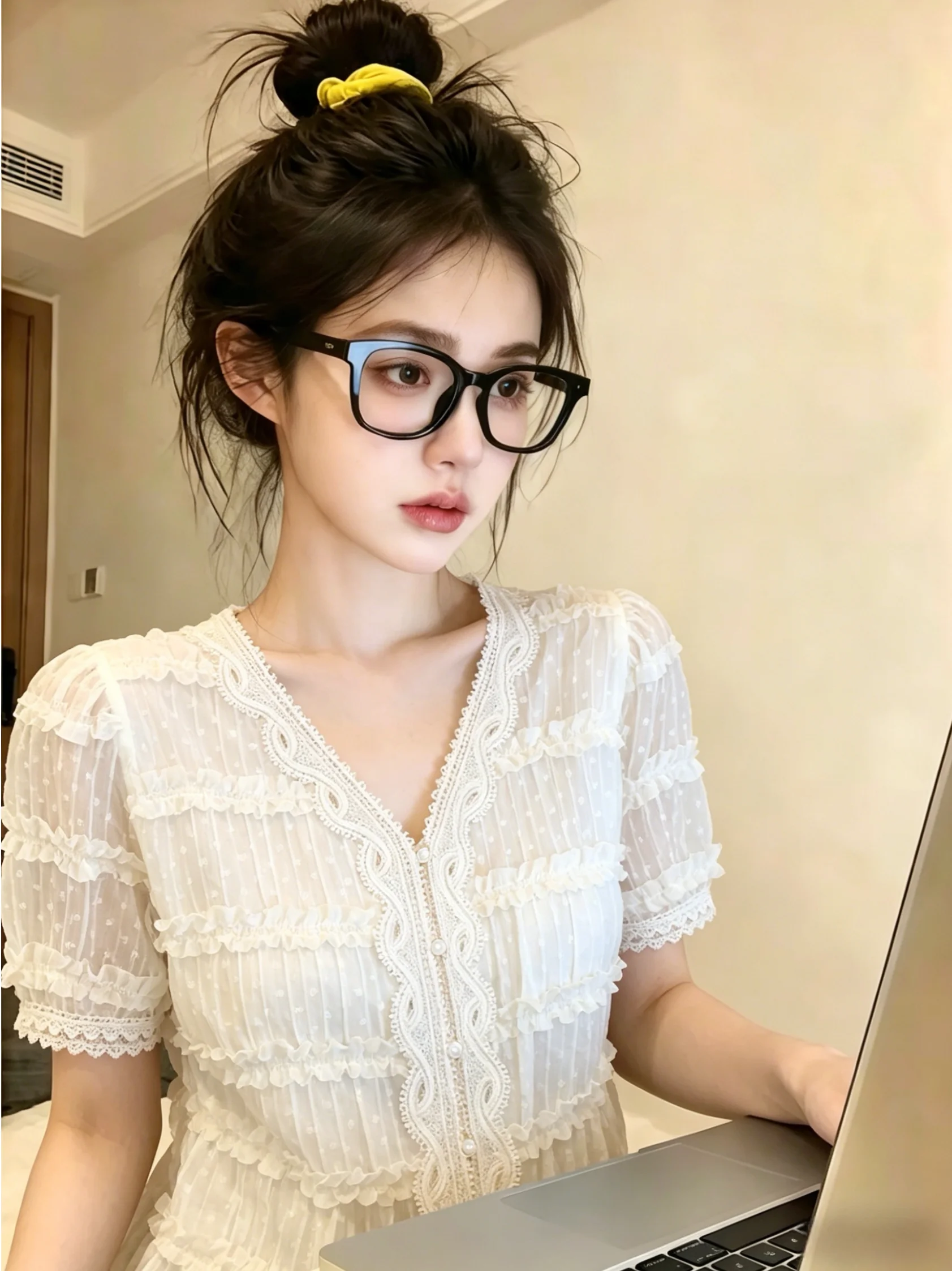 Lace Trim Splice V-neck Short Sleeve Shirt Women's Summer New Style Elegant Gentle Beautiful Top Self-retaining Version
Lace Trim Splice V-neck Short Sleeve Shirt Women's Summer New Style Elegant Gentle Beautiful Top Self-retaining Version