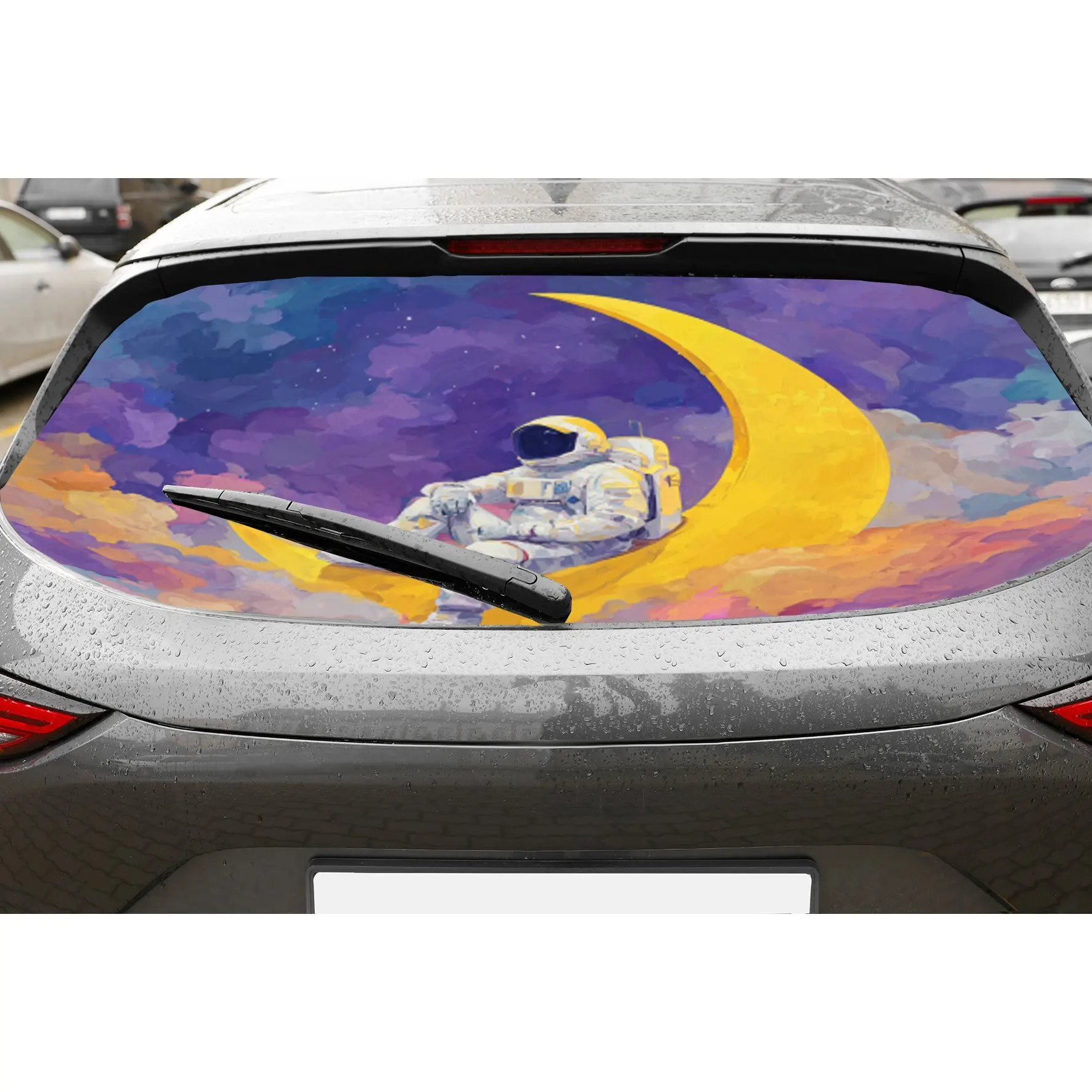 Astronaut sitting on the moon PVC material self-adhesive waterproof car rear window sticker, easy to paste without falling off,
Astronaut sitting on the moon PVC material self-adhesive waterproof car rear window sticker, easy to paste without falling off,