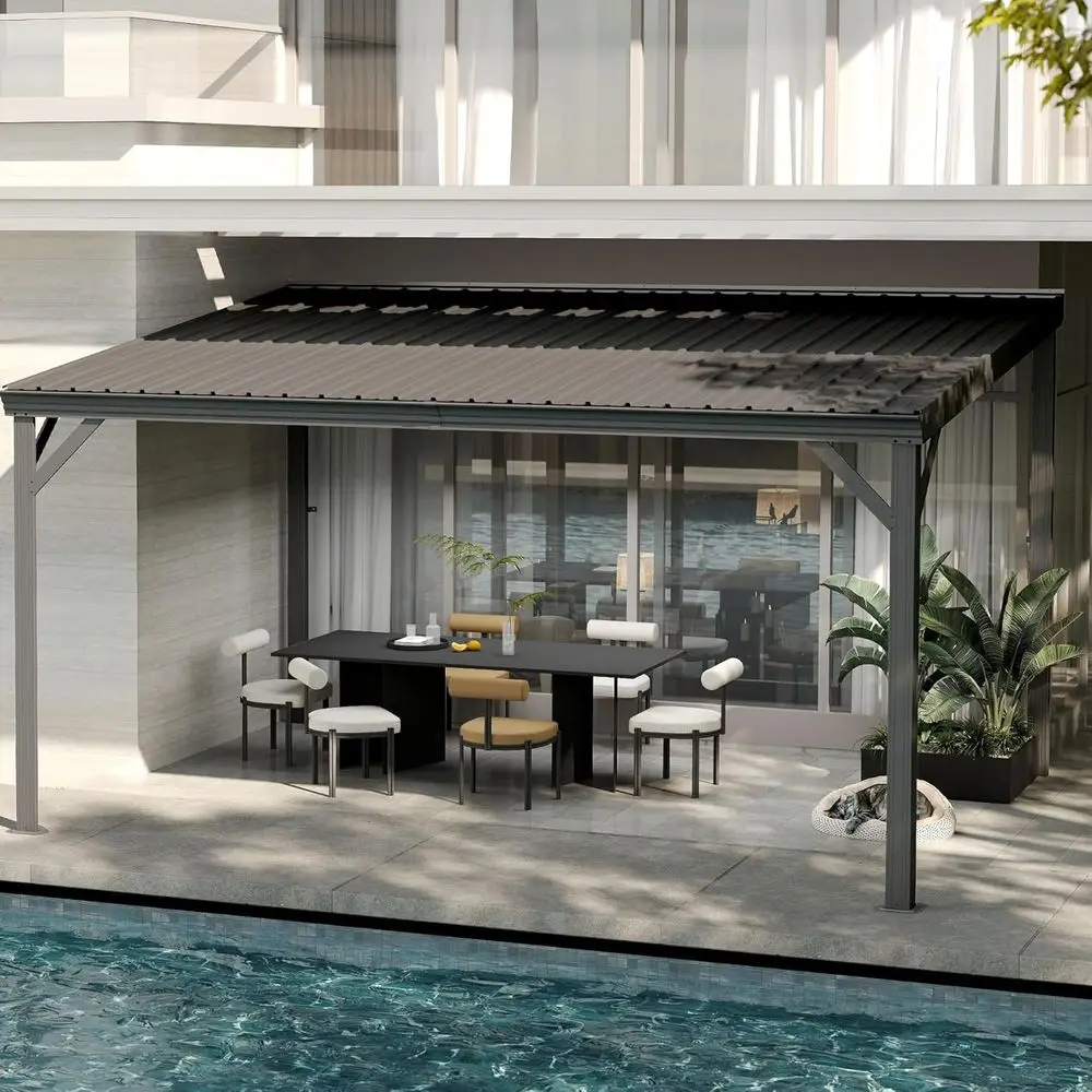 10x14T Lean to Gazebo, Outdoor Hardtop Wall Mounted Gazebo with Gutter & Sloping Galvanized Steel Roo, Metal Hard Top Awnings or
10x14T Lean to Gazebo, Outdoor Hardtop Wall Mounted Gazebo with Gutter & Sloping Galvanized Steel Roo, Metal Hard Top Awnings or