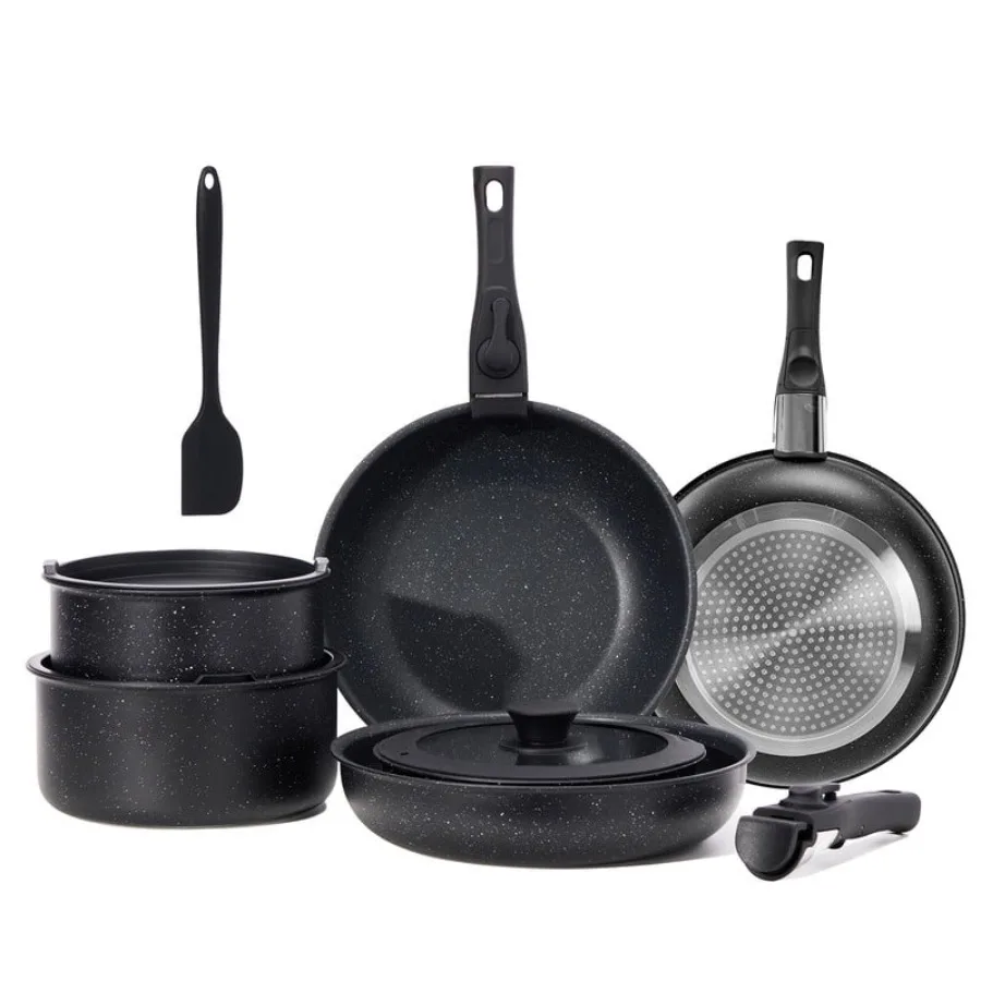 12-Piece Non-Stick Cookware Set for Versatile Cooking Includes Spatula Detachable Handle Perfect for Everyday Kitchen Use
12-Piece Non-Stick Cookware Set for Versatile Cooking Includes Spatula Detachable Handle Perfect for Everyday Kitchen Use