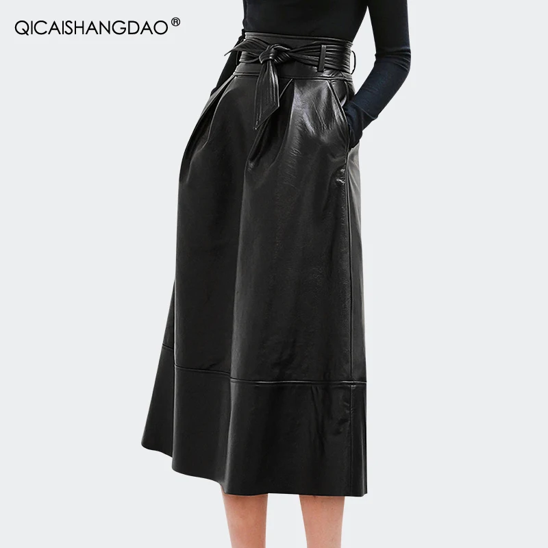 Fashion Womens Black PU Leather Skirt High Waist A-Line Mid-Length Skirts With Pockets Bow-knot Belt Spring Autumn Lady Bottoms
Fashion Womens Black PU Leather Skirt High Waist A-Line Mid-Length Skirts With Pockets Bow-knot Belt Spring Autumn Lady Bottoms