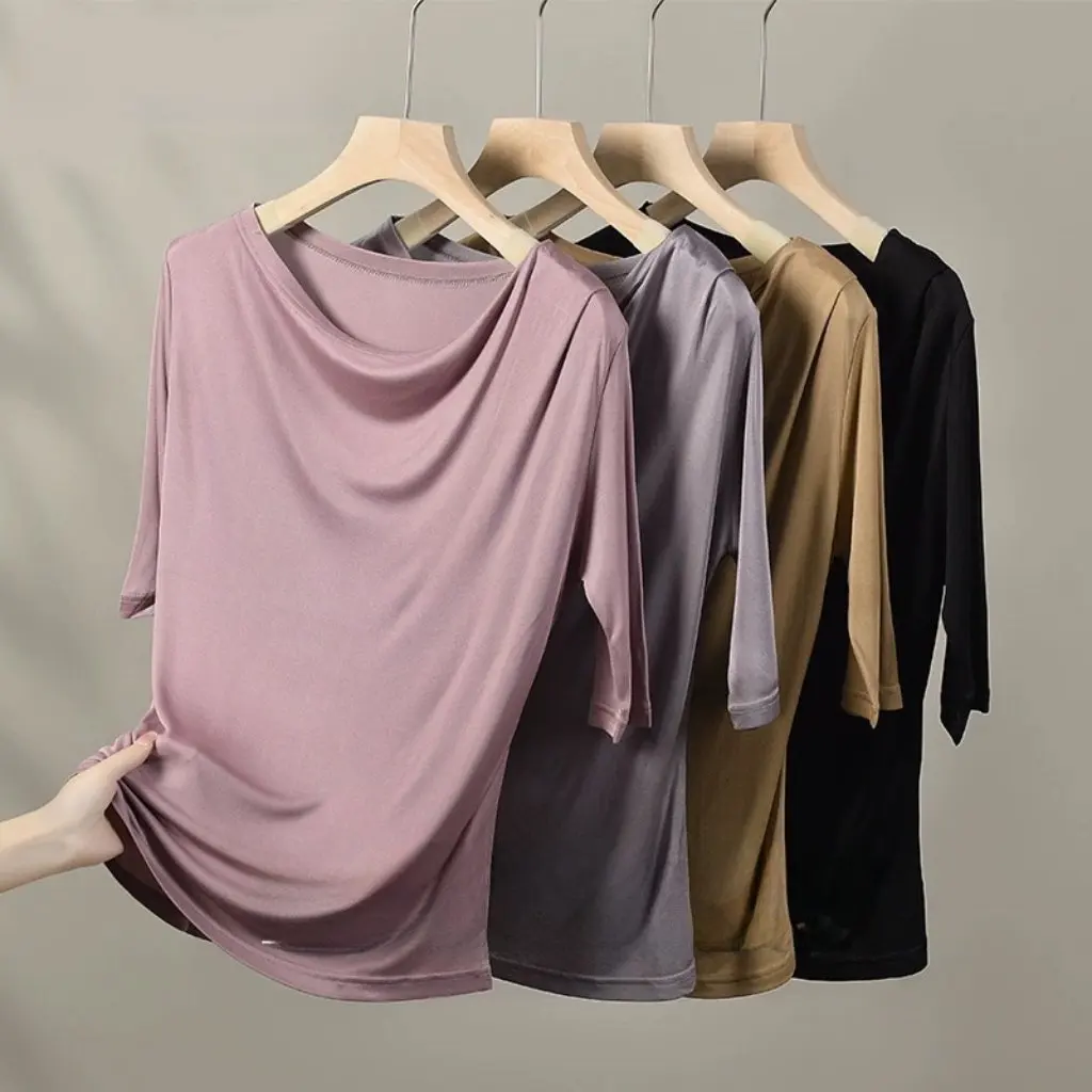 Bohang Women's Silk Short-Sleeved T-Shirt Slim Fit Summer New Popular Pleated Top Fashionable Casual Wear
Bohang Women's Silk Short-Sleeved T-Shirt Slim Fit Summer New Popular Pleated Top Fashionable Casual Wear