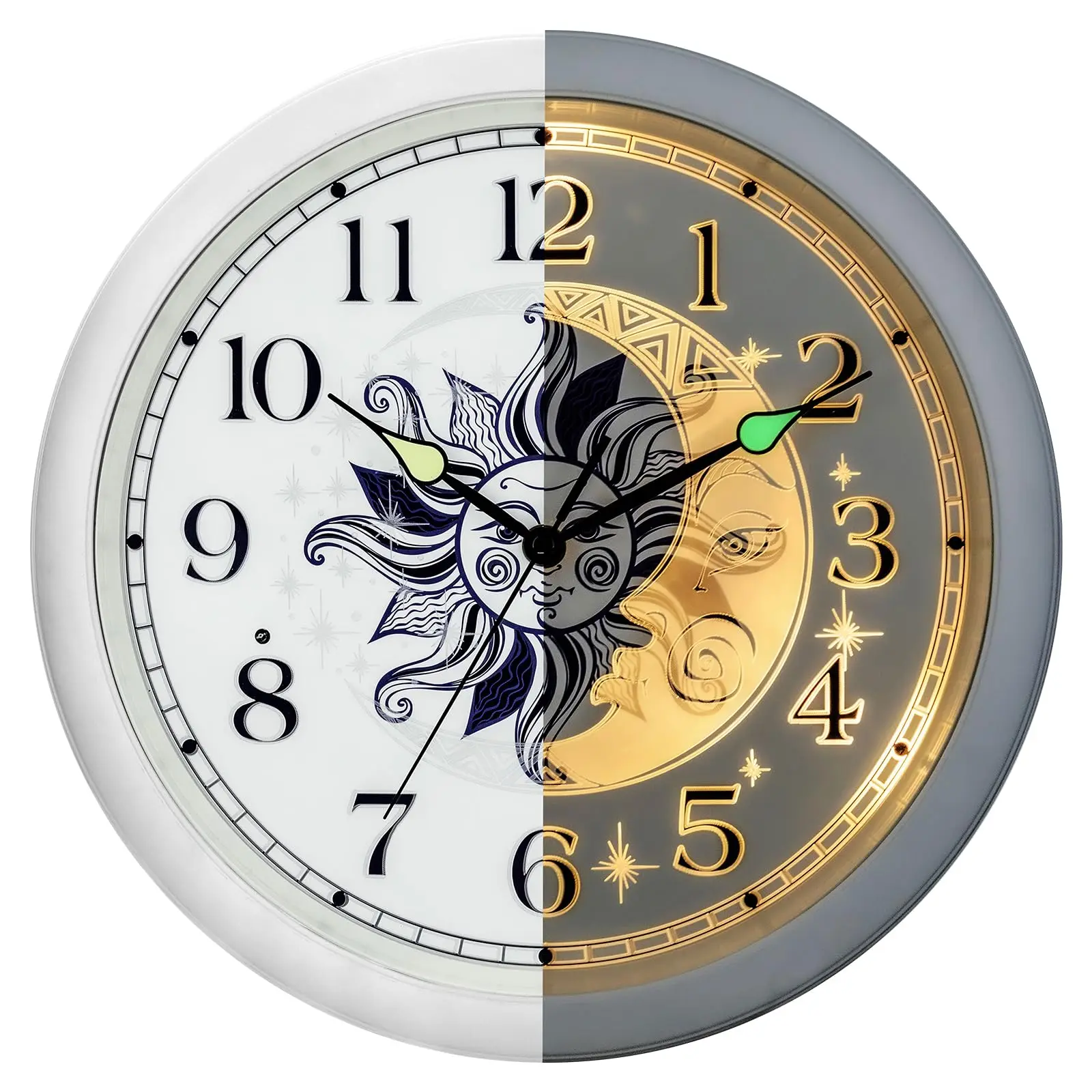 13 Inch Silent Luminous Wall Clock With Sun Moon Design For Bedroom Living Room
13 Inch Silent Luminous Wall Clock With Sun Moon Design For Bedroom Living Room