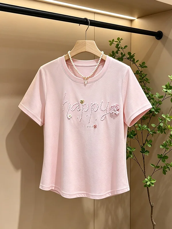 plus Size Casual Style Letter Embellished Short Sleeve Slimming Pink T-Shirt Versatile Summer New Arrival Breathable Comfortable
plus Size Casual Style Letter Embellished Short Sleeve Slimming Pink T-Shirt Versatile Summer New Arrival Breathable Comfortable