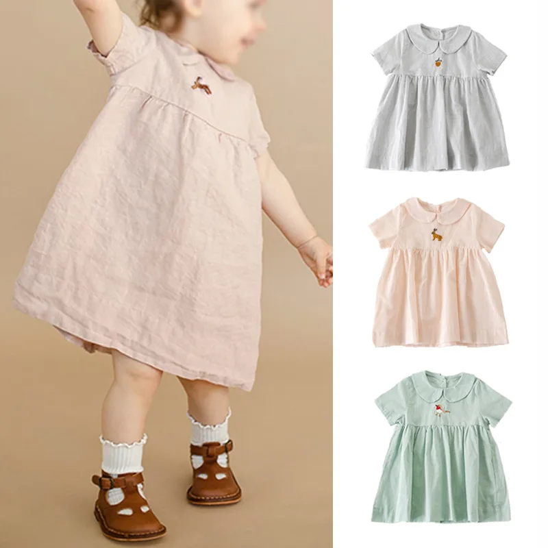Jenny&Dave Girls' cotton and linen handmade embroidery dress, stylish baby princess dress, loose length short sleeved doll lapel
Jenny&Dave Girls' cotton and linen handmade embroidery dress, stylish baby princess dress, loose length short sleeved doll lapel