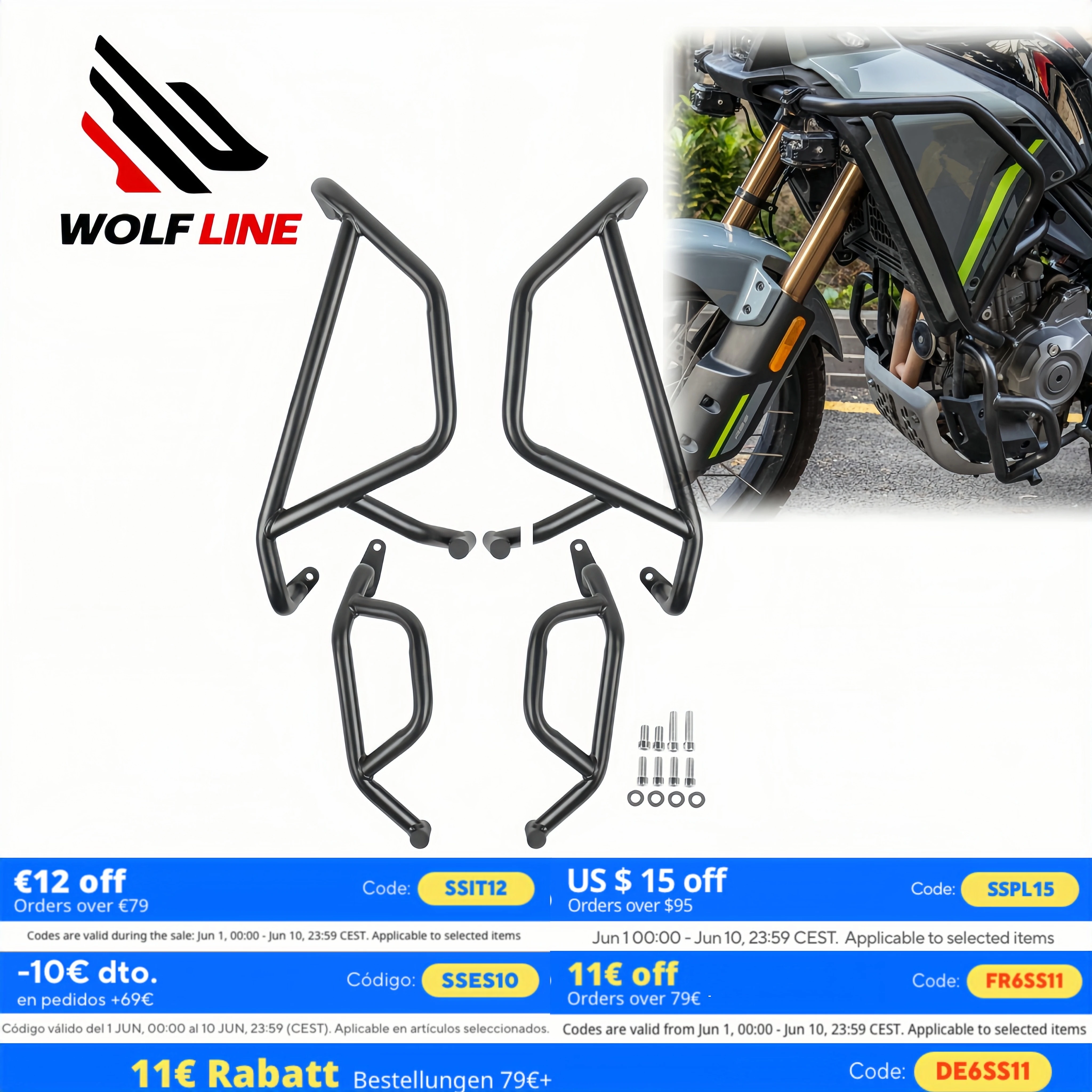 WOLFLINE Highway Crash Bar for CFMOTO 450MT 2024-25 Engine Guard Upper Lower Bumper Motorcycle Frame Fall Protection Accessories
WOLFLINE Highway Crash Bar for CFMOTO 450MT 2024-25 Engine Guard Upper Lower Bumper Motorcycle Frame Fall Protection Accessories