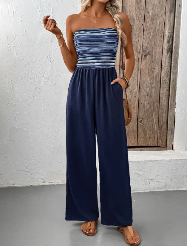 Women's Jumpsuit Fashion 2025 Summer New Casual Simple Jumpsuit Cross Border Elastic Splicing Striped Jumpsuit Pants
Women's Jumpsuit Fashion 2025 Summer New Casual Simple Jumpsuit Cross Border Elastic Splicing Striped Jumpsuit Pants