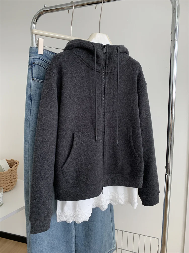 Heavy Dark Gray Hoodie Coat Feminine Slouchy Everything with Early Spring Hooded Zip-up Cardigan
Heavy Dark Gray Hoodie Coat Feminine Slouchy Everything with Early Spring Hooded Zip-up Cardigan