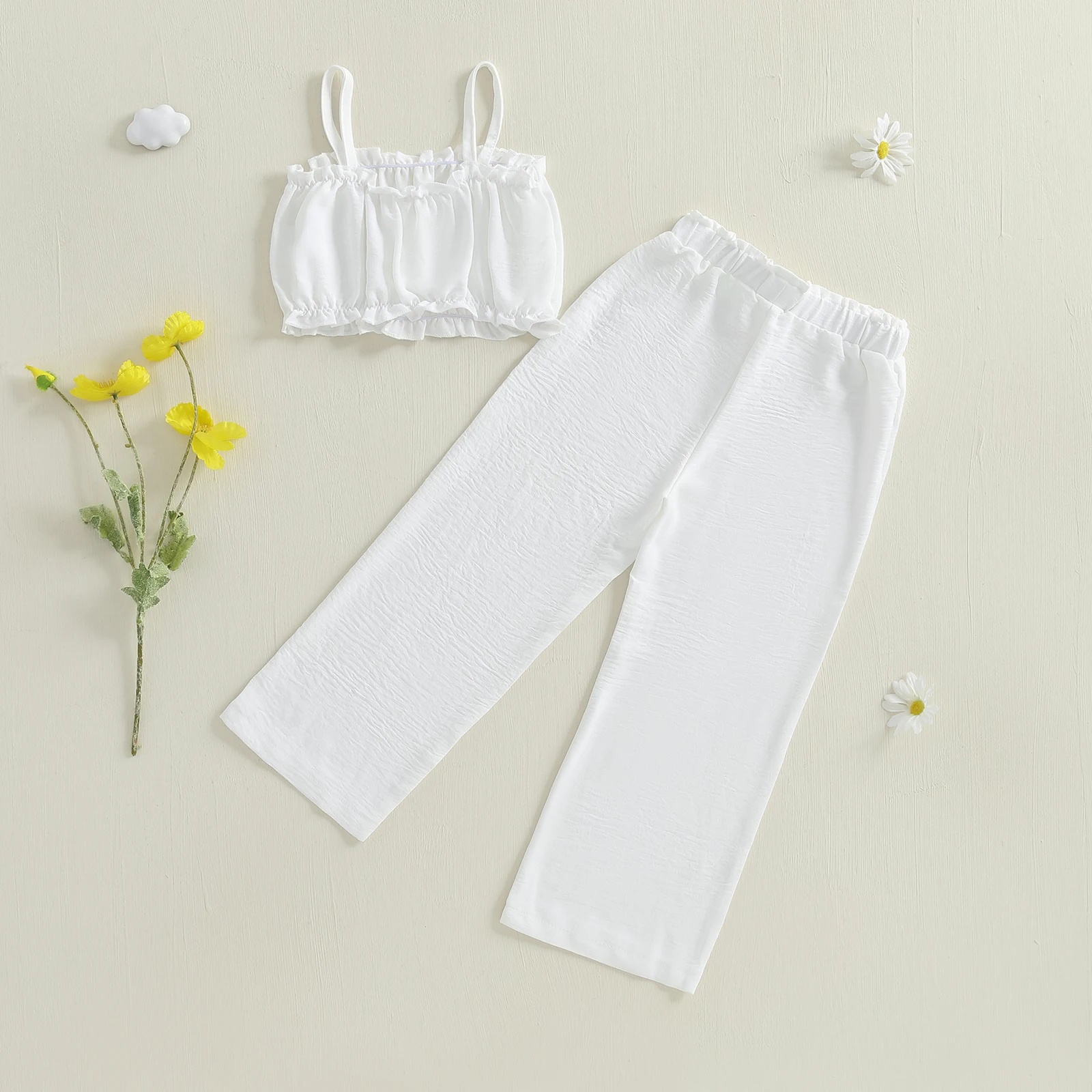 Toddler Girls Summer Clothes Set Solid Color Sleeveless Spaghetti Strap Ruffled Crop Tops and Straight Leg Pants 2Pc Outfit
Toddler Girls Summer Clothes Set Solid Color Sleeveless Spaghetti Strap Ruffled Crop Tops and Straight Leg Pants 2Pc Outfit