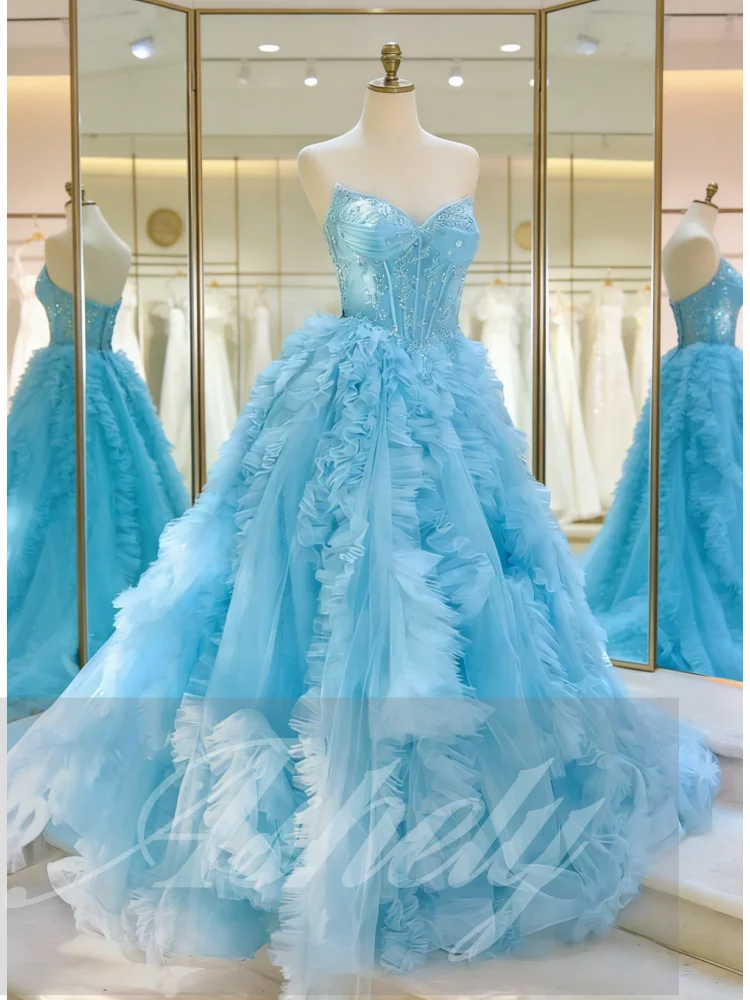 High End Ice Blue Prom Dresses Sweetheart Ruffle A Line Tulle Long Formal Evening Occasion Wear Women Wedding Guest Gown Custom
High End Ice Blue Prom Dresses Sweetheart Ruffle A Line Tulle Long Formal Evening Occasion Wear Women Wedding Guest Gown Custom