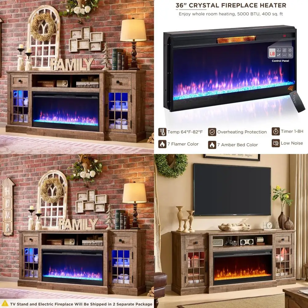 ACCOHOHO Farmhouse Fireplace TV Stand for 80 Inch TV, Entertainment Center w/ 36'' Electric Fireplace & LED Lights, Mordern Medi
ACCOHOHO Farmhouse Fireplace TV Stand for 80 Inch TV, Entertainment Center w/ 36'' Electric Fireplace & LED Lights, Mordern Medi