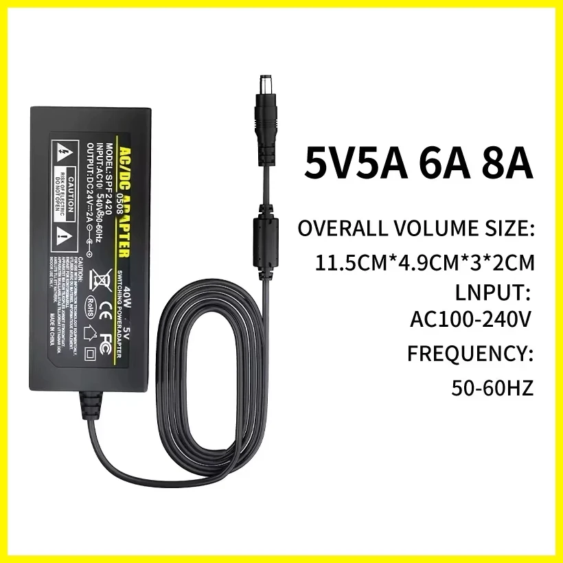 1PCS DC 5V5A 5V6A 5V8A power adapter, switch transformer socket 5.5 x 2.5mm, Suitable for LED light strips desktop
1PCS DC 5V5A 5V6A 5V8A power adapter, switch transformer socket 5.5 x 2.5mm, Suitable for LED light strips desktop