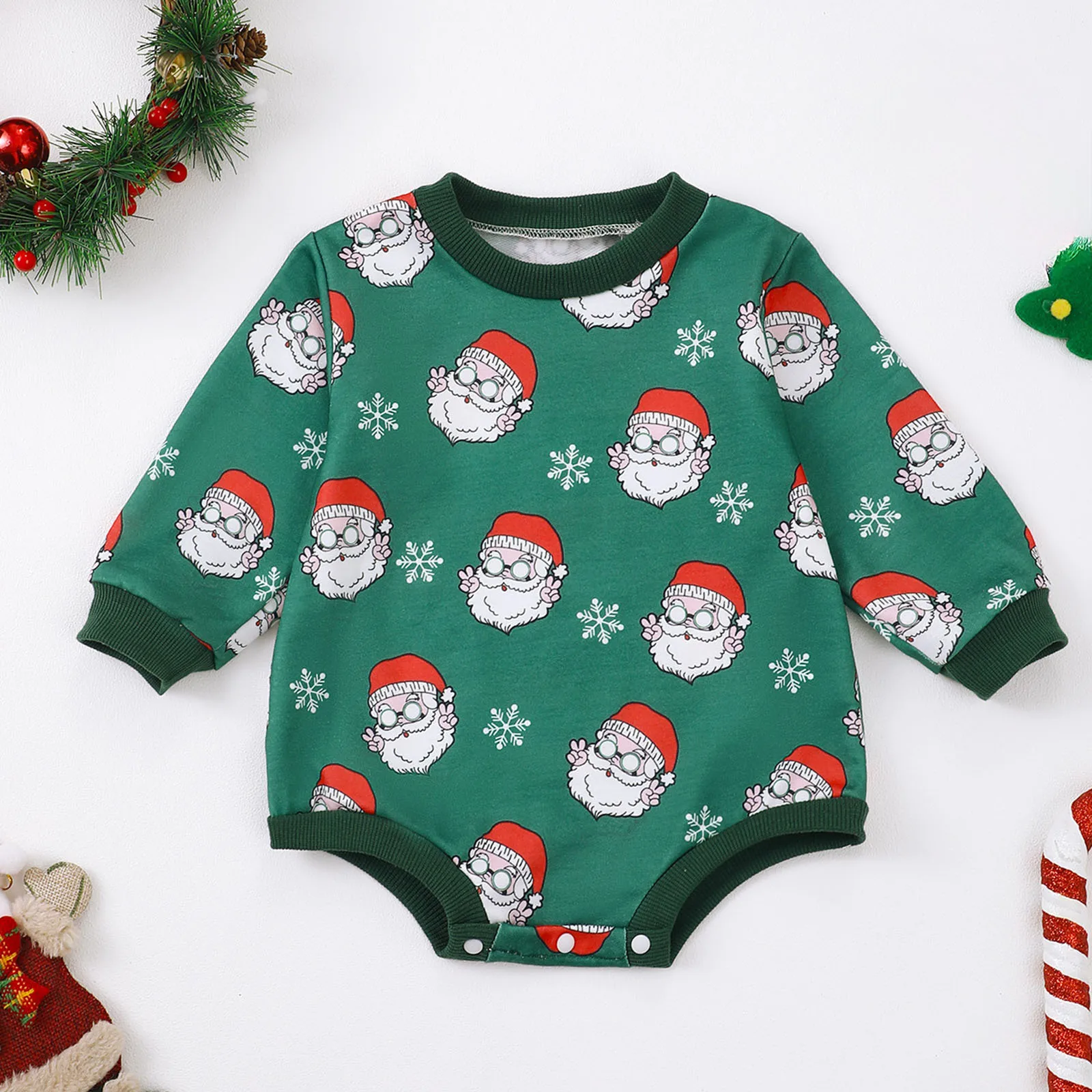 Baby Romper Long Sleeve Round Neck Casual Santa Cartoon Print Sweatshirt Romper For Baby Boys And Baby Boy Fleece Bodysuits
Baby Romper Long Sleeve Round Neck Casual Santa Cartoon Print Sweatshirt Romper For Baby Boys And Baby Boy Fleece Bodysuits