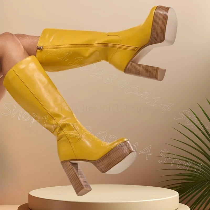 Yellow Matte Leather Wooden Heel Platform Boots Side Zipper Women Shoes Chunky High Heels Party Banquet 2026 Zapatos Para Mujere
Yellow Matte Leather Wooden Heel Platform Boots Side Zipper Women Shoes Chunky High Heels Party Banquet 2026 Zapatos Para Mujere