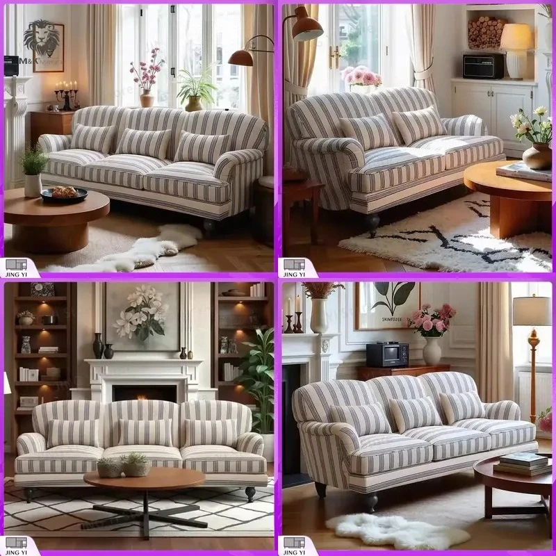French Retro Blue Striped Fabric Sofa for Living Room Bedroom Apartment Single Double Triple Seater Sofa Modern Comfortable
French Retro Blue Striped Fabric Sofa for Living Room Bedroom Apartment Single Double Triple Seater Sofa Modern Comfortable