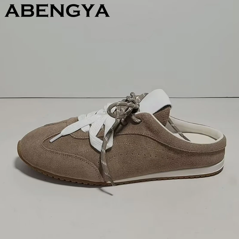 Suede Leather Flat Sole Half Slippers Women Round Toe Lace Up Flat Sneakers Summer Daily Casual Walking Flat Shoes Zapatos Mujer
Suede Leather Flat Sole Half Slippers Women Round Toe Lace Up Flat Sneakers Summer Daily Casual Walking Flat Shoes Zapatos Mujer