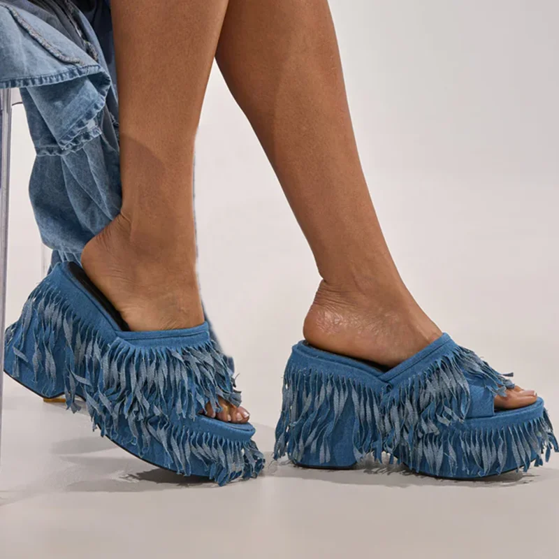 Tassel Denim Slip On High Heel Slippers Sexy Pointed Toe Mixed Colos Accept Customized New Arrivals Fashion Women Modern Shoes
Tassel Denim Slip On High Heel Slippers Sexy Pointed Toe Mixed Colos Accept Customized New Arrivals Fashion Women Modern Shoes