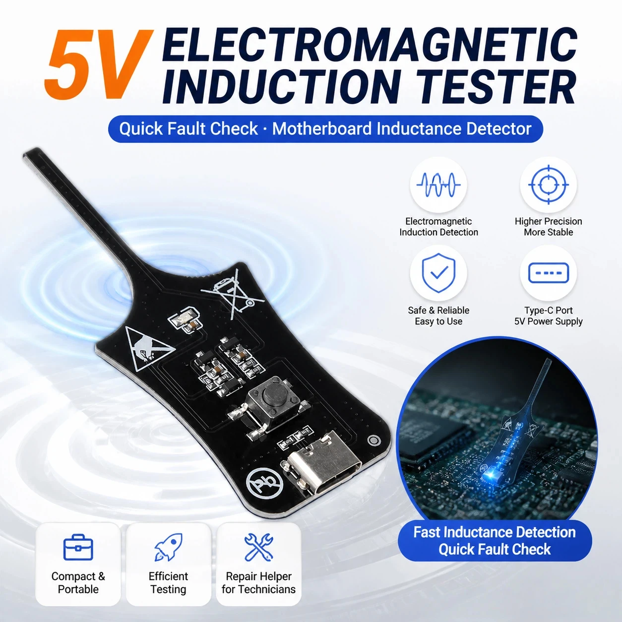 5V Electromagnetic Induction Tester Phone Motherboard Inductance Detector Quick Fault Check Type C Repair Testing Tool
5V Electromagnetic Induction Tester Phone Motherboard Inductance Detector Quick Fault Check Type C Repair Testing Tool