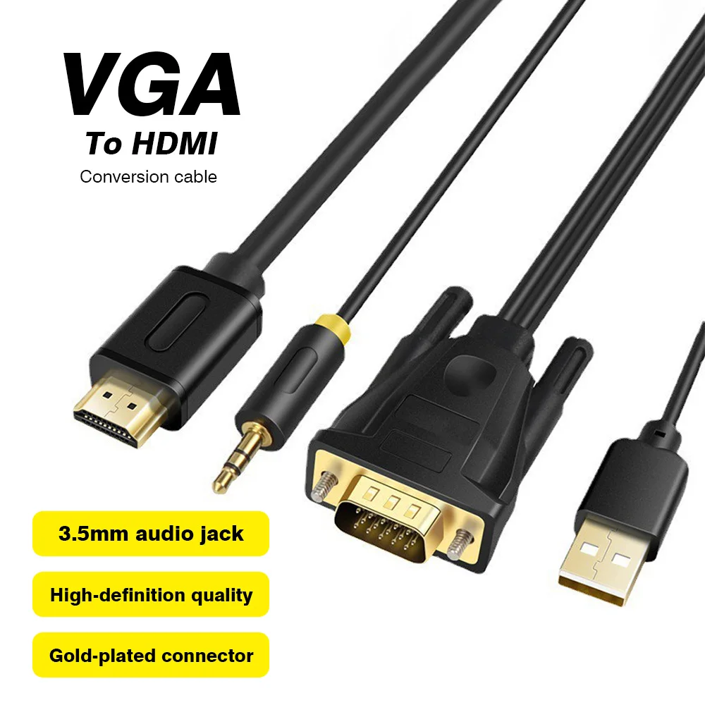 1080P VGA to HDMI Converter Full HD Cable with 3.5mm Audio Output HDMI-Compatible USB Adapter for PC Laptops HDTV Projector
1080P VGA to HDMI Converter Full HD Cable with 3.5mm Audio Output HDMI-Compatible USB Adapter for PC Laptops HDTV Projector