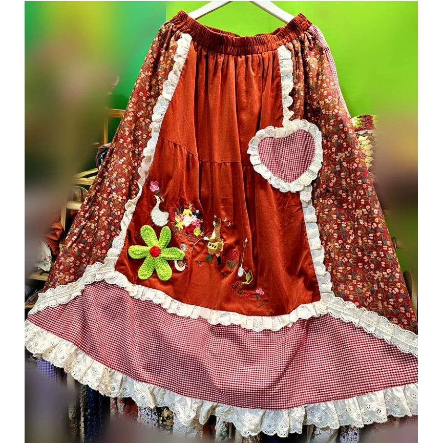 Female Vintage Corduroy Cotton Patchwork Ruffled Lace Long Skirt Retro Chic Mori Girl Lolita Knitted Sweet Kawaii Midi Skirt
Female Vintage Corduroy Cotton Patchwork Ruffled Lace Long Skirt Retro Chic Mori Girl Lolita Knitted Sweet Kawaii Midi Skirt