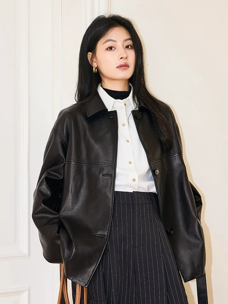 Soft Black Genuine Leather Windbreaker Jacket for Women Spring Autumn High-end Simple Single Breasted Belted Real Sheepskin Coat
Soft Black Genuine Leather Windbreaker Jacket for Women Spring Autumn High-end Simple Single Breasted Belted Real Sheepskin Coat
