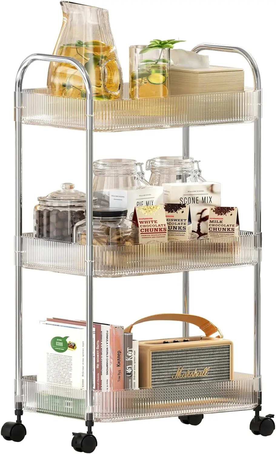 3-Tier Rolling Cart with Lockable Wheels, Clear Acrylic Utility Trolley for Kitchen Bathroom Storage Organizer
3-Tier Rolling Cart with Lockable Wheels, Clear Acrylic Utility Trolley for Kitchen Bathroom Storage Organizer