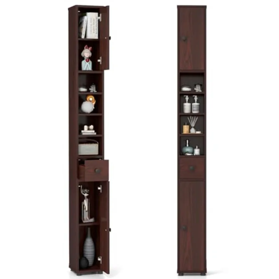 Tall Slim Bathroom Storage Cabinet for Small Spaces: Brown MDF Floor Tower Cabinet with 2 Doors 1 Drawer 5 Adjustable Shelves 8
Tall Slim Bathroom Storage Cabinet for Small Spaces: Brown MDF Floor Tower Cabinet with 2 Doors 1 Drawer 5 Adjustable Shelves 8