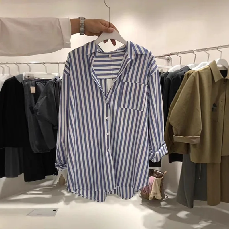Striped Blouse Shirt Women's Summer Vintage Chic Loose Casual Long Sleeve Tops Y2k Korean Trendy Summer New Button Shirt Fashion
Striped Blouse Shirt Women's Summer Vintage Chic Loose Casual Long Sleeve Tops Y2k Korean Trendy Summer New Button Shirt Fashion