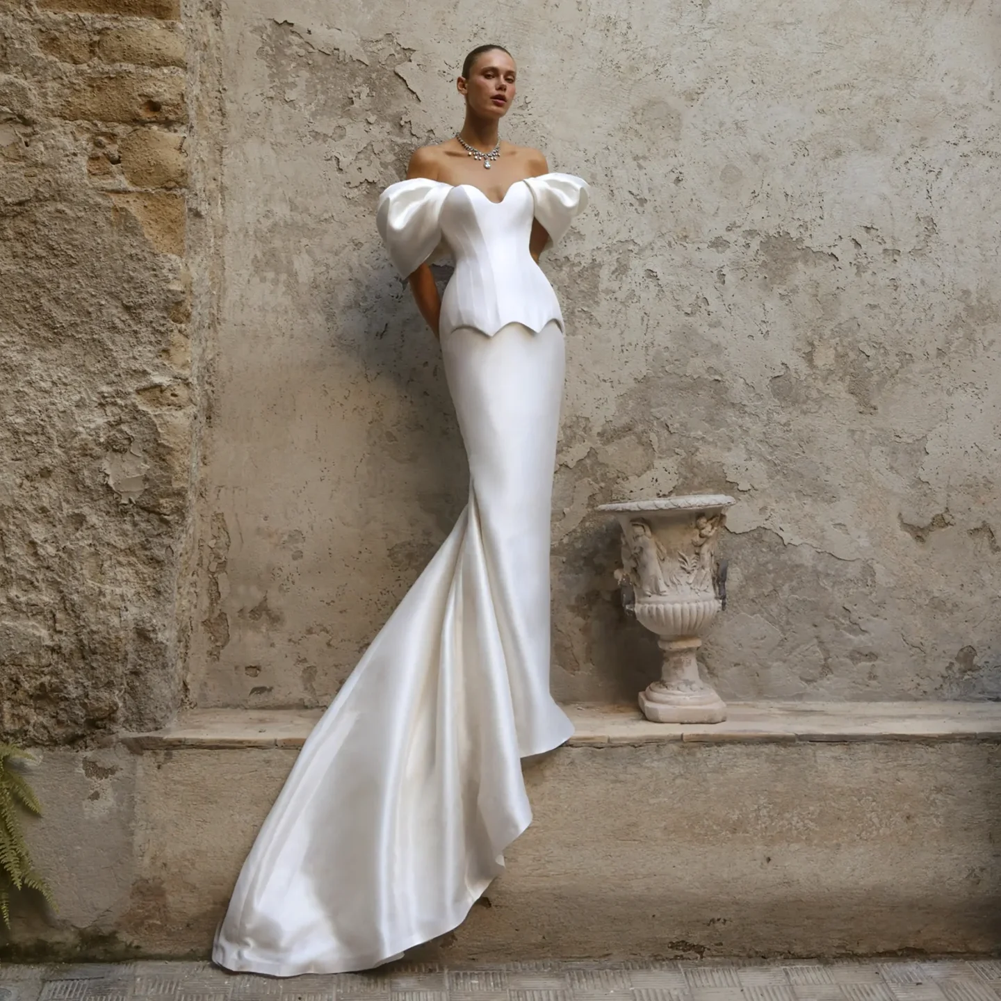 Sharon Said Luxury Sweetheart Satin Mermaid Wedding Dress Off Shoulder Puff Sleeve with Train Women Bride Dresses SW178 Custom
Sharon Said Luxury Sweetheart Satin Mermaid Wedding Dress Off Shoulder Puff Sleeve with Train Women Bride Dresses SW178 Custom