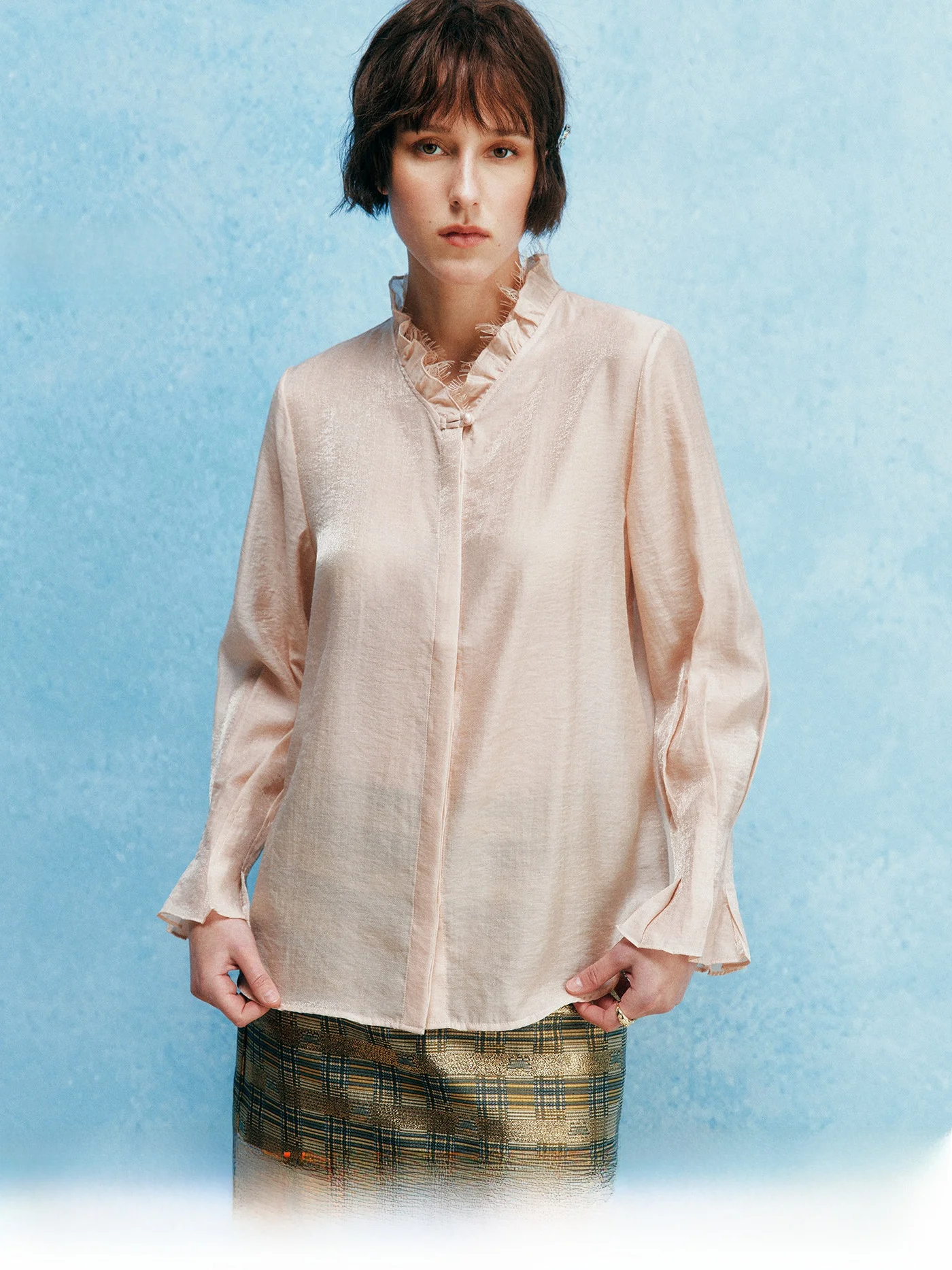 Elegant Chinese Style Lace Trim Texture Shirt Soft as Jade Acetate Lyocell Blend Long Sleeve Stand Collar Daily Wear Open Car...
Elegant Chinese Style Lace Trim Texture Shirt Soft as Jade Acetate Lyocell Blend Long Sleeve Stand Collar Daily Wear Open Car...