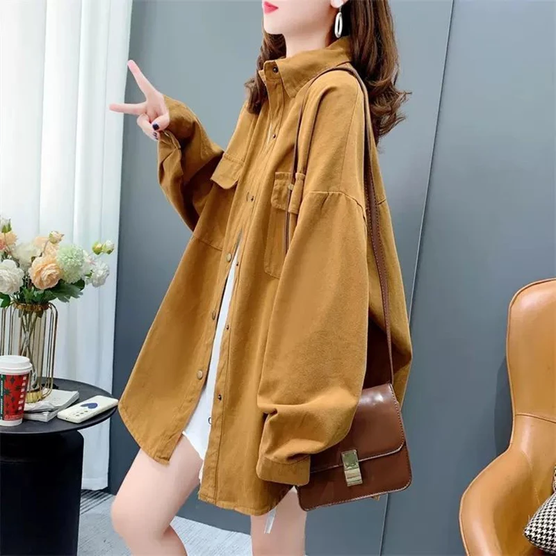 Women's Vintage Shirt 100% Cotton Casual Loose Comfortable Solid Color Lapel Medium-Length Shirt Autumn Femme Long Sleeve Tops 
Women's Vintage Shirt 100% Cotton Casual Loose Comfortable Solid Color Lapel Medium-Length Shirt Autumn Femme Long Sleeve Tops