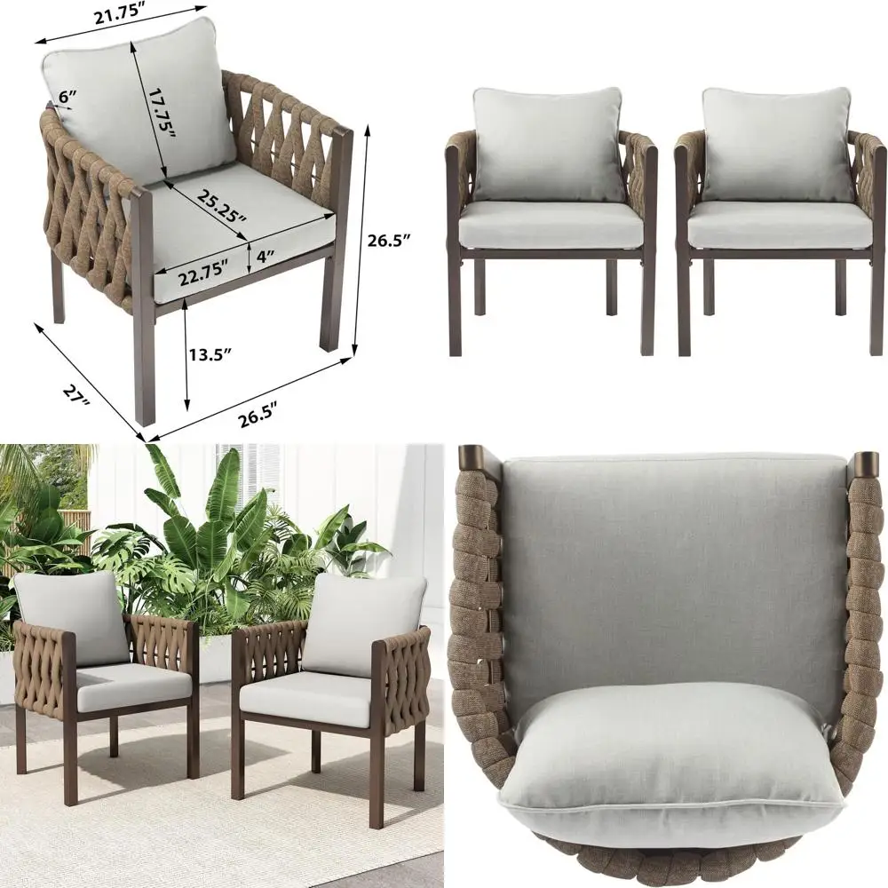 2-Pieces Outdoor Patio Club Chair, Metal Accent Armchair with Rope Weaving Back or Porch, Garden, Backyard, Balcony, Brown e & L
2-Pieces Outdoor Patio Club Chair, Metal Accent Armchair with Rope Weaving Back or Porch, Garden, Backyard, Balcony, Brown e & L