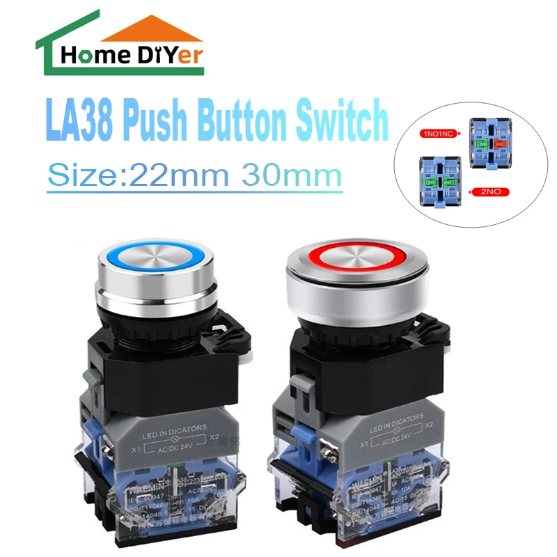 LA38 With Light Push Button Switch No Nc Momentary Latching DC 12V 24V AC 220V 380V LED Indicators Stainless Steel Button Switch
LA38 With Light Push Button Switch No Nc Momentary Latching DC 12V 24V AC 220V 380V LED Indicators Stainless Steel Button Switch