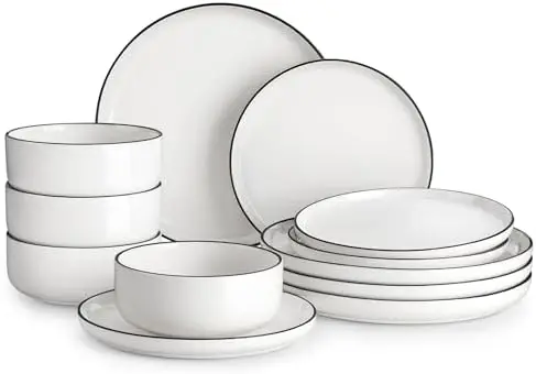MALACASA 12-Pc White & Black Porcelain Dinnerware Set for 4 – Microwave & Dishwasher Safe – Luna Series
MALACASA 12-Pc White & Black Porcelain Dinnerware Set for 4 – Microwave & Dishwasher Safe – Luna Series