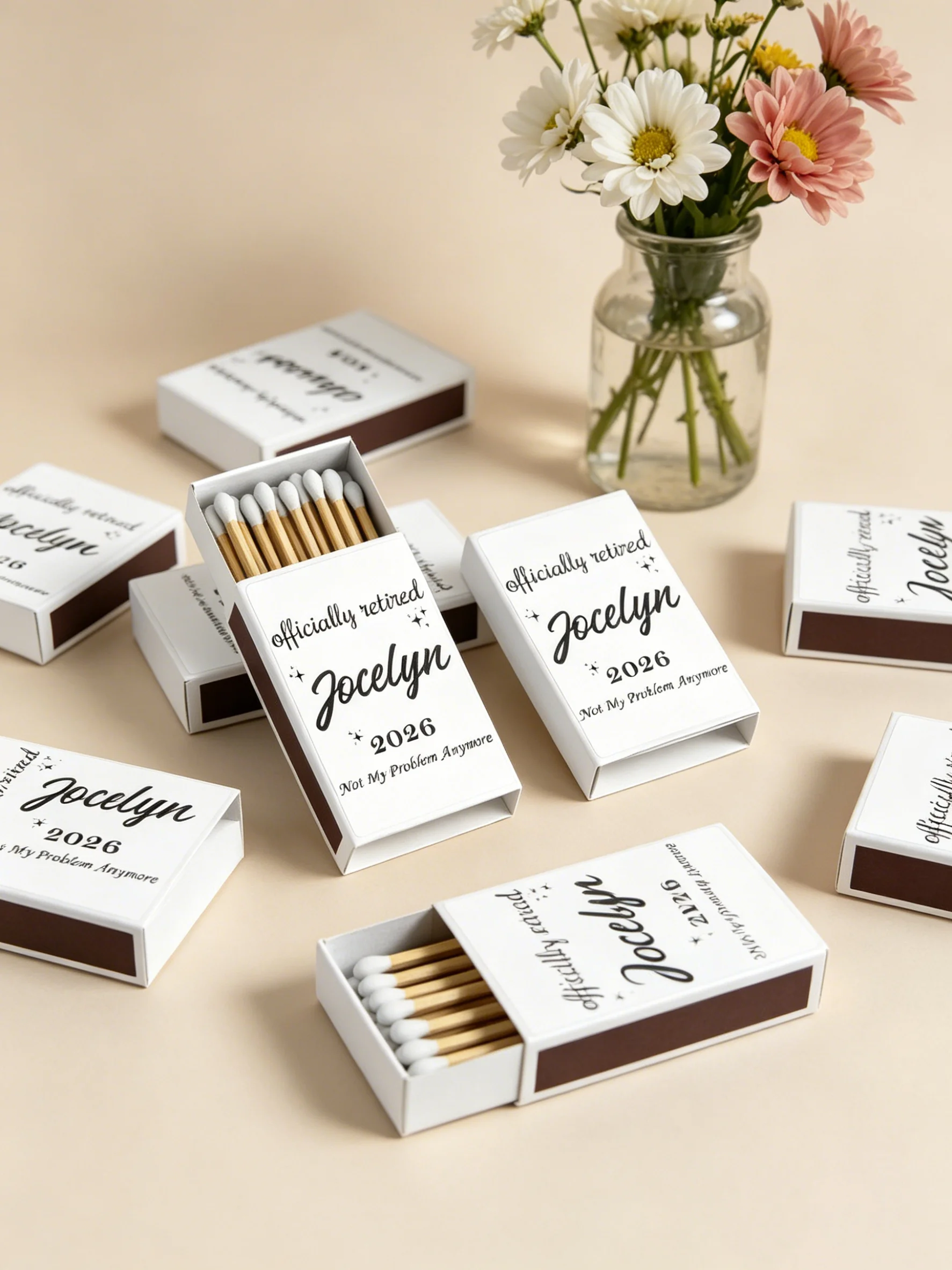 Officially Retired Personalized Matchboxes Custom Retirement Party Favors Gifts for Coworkers Friends
Officially Retired Personalized Matchboxes Custom Retirement Party Favors Gifts for Coworkers Friends