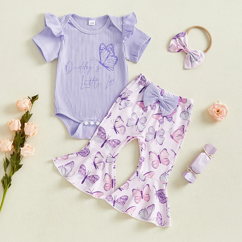 Baby Girls Short Sleeve Letter Print Romper with Butterfly Flare Pants and Headband Summer Outfits
Baby Girls Short Sleeve Letter Print Romper with Butterfly Flare Pants and Headband Summer Outfits
