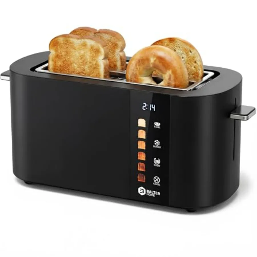 4-Slice Toaster with Wide Bagel Slot Stainless Steel Black Touch Screen Extra-Wide 1.5 Slots for Thick Bread Built-in Rack Time
4-Slice Toaster with Wide Bagel Slot Stainless Steel Black Touch Screen Extra-Wide 1.5 Slots for Thick Bread Built-in Rack Time