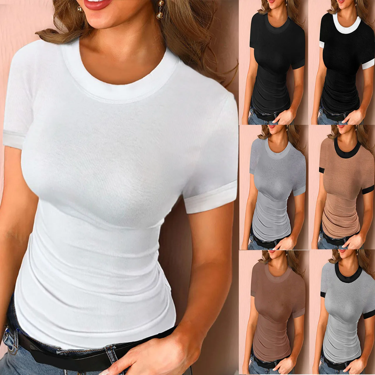 Summer New Women's Clothing Solid Color Printing T-shirt Round Neck Inner Top Women's Clothing
Summer New Women's Clothing Solid Color Printing T-shirt Round Neck Inner Top Women's Clothing