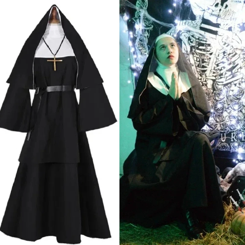 Horror The Nun Cosplay Costume Ghost Vampire Cos Black Dress Cross Necklace Full Set for Women Role Play Outfit Halloween Party
Horror The Nun Cosplay Costume Ghost Vampire Cos Black Dress Cross Necklace Full Set for Women Role Play Outfit Halloween Party