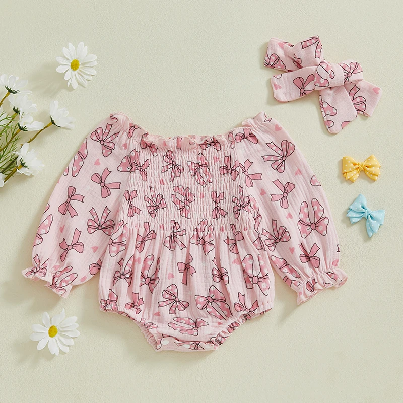 Baby Girl Valentine s Day Outfits Bow Elastic Neck Bubble Long Sleeve Smocked Newborn Romper with Bow Headband 2 Pcs Set
Baby Girl Valentine s Day Outfits Bow Elastic Neck Bubble Long Sleeve Smocked Newborn Romper with Bow Headband 2 Pcs Set