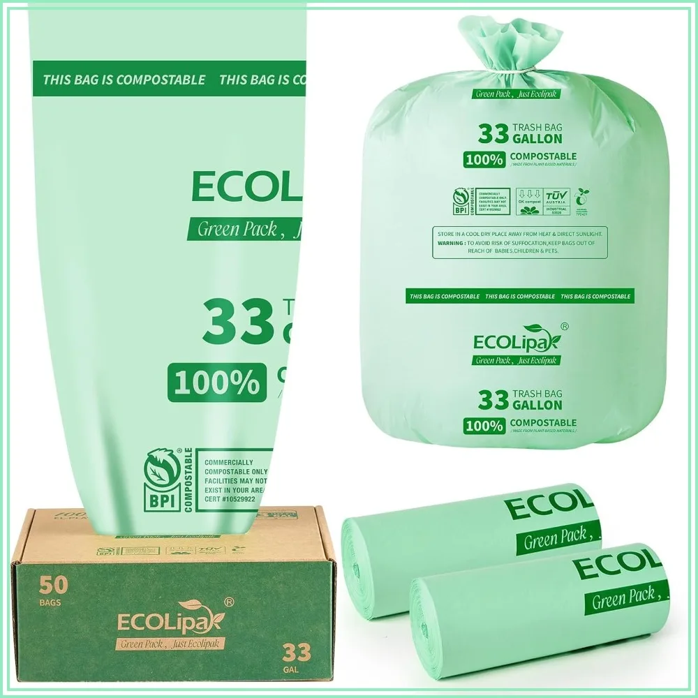 33 Gallon Compostable Trash Bags, 50 Count (2 Rolls) Heavy Duty Large Outdoor Trash Bags for Lawn/Yard, US BPI ASTM D6400 Certified
33 Gallon Compostable Trash Bags, 50 Count (2 Rolls) Heavy Duty Large Outdoor Trash Bags for Lawn/Yard, US BPI ASTM D6400 Certified