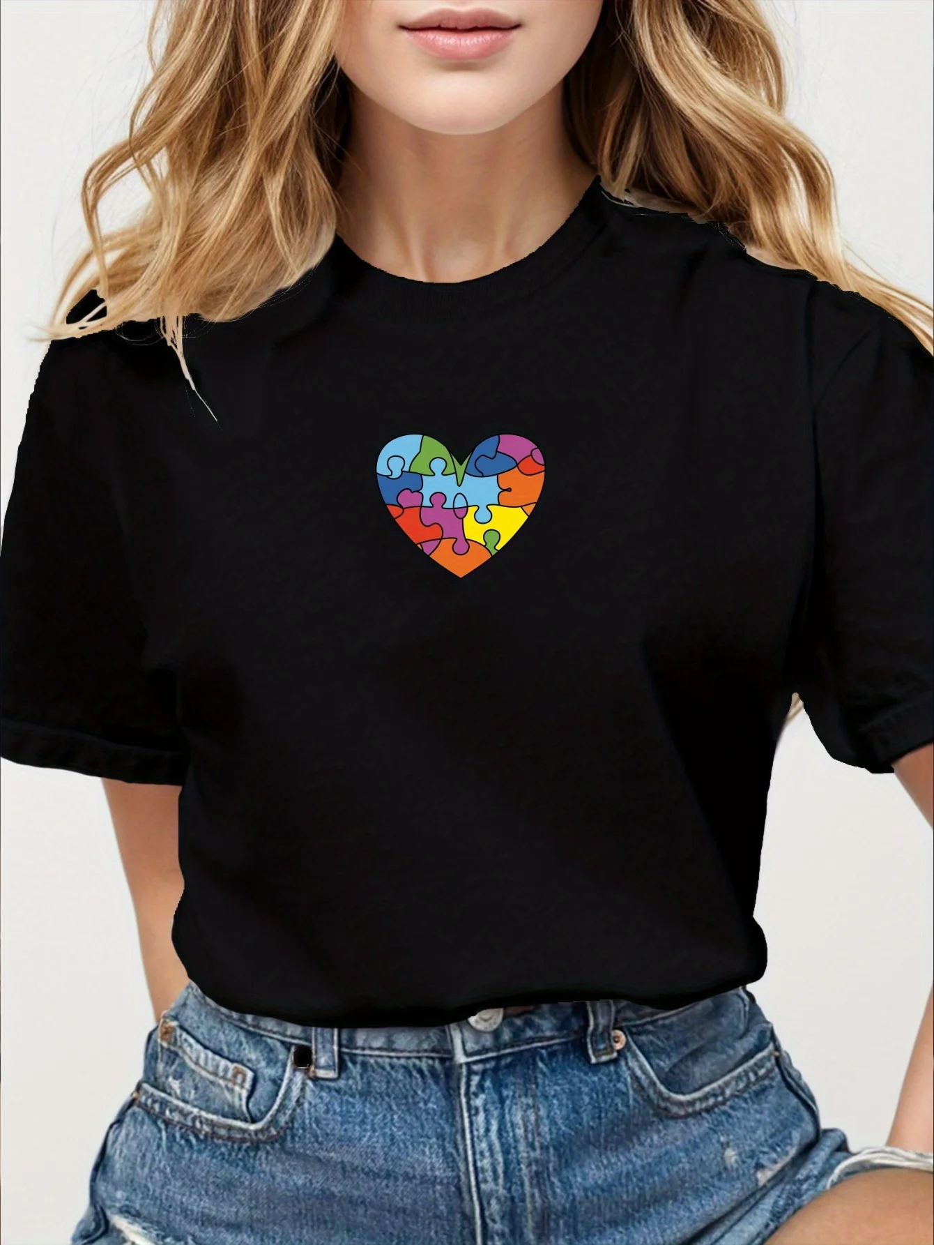 Красочная женская футболка с аутизмом и сердечками в стиле Харадзюку, повседневная футболка с короткими рукавами, уличные топы, футболки, эстетичная одежда
Красочная женская футболка с аутизмом и сердечками в стиле Харадзюку, повседневная футболка с короткими рукавами, уличные топы, футболки, эстетичная одежда