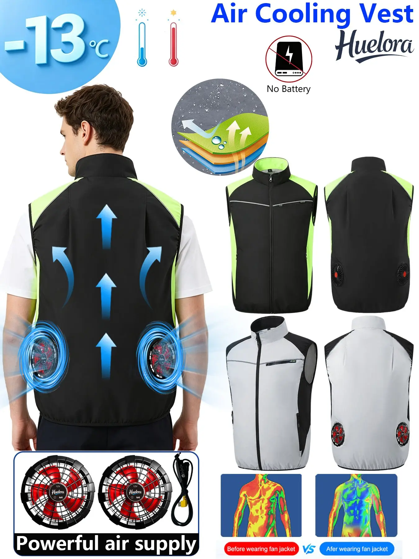 Contrast Color Air Cooling Vest Men Dual Fans USB Summer Construction Safety Sleeveless Waistcoat
Contrast Color Air Cooling Vest Men Dual Fans USB Summer Construction Safety Sleeveless Waistcoat